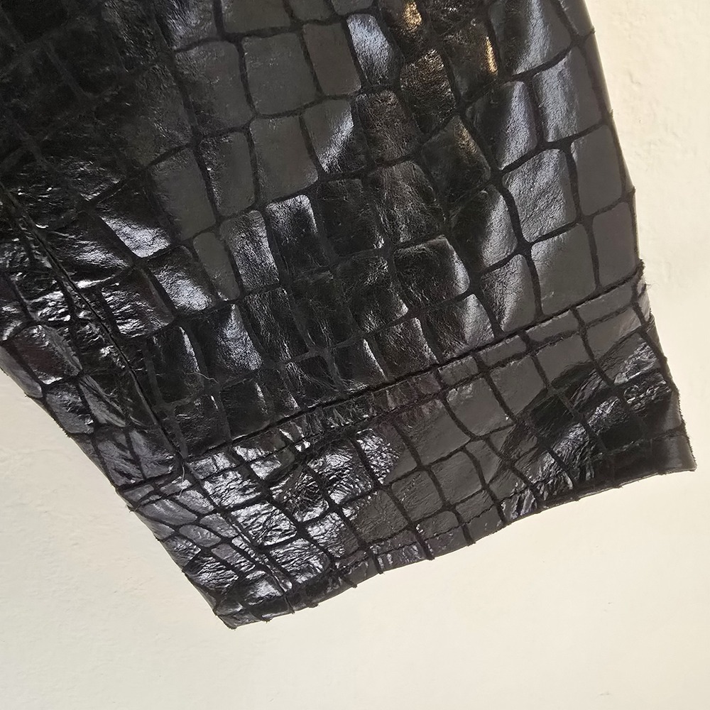 Vintage Neimam Marcus Y2K Faux Alligator Black Leather Jacket Size 12 - Picture 12 of 16